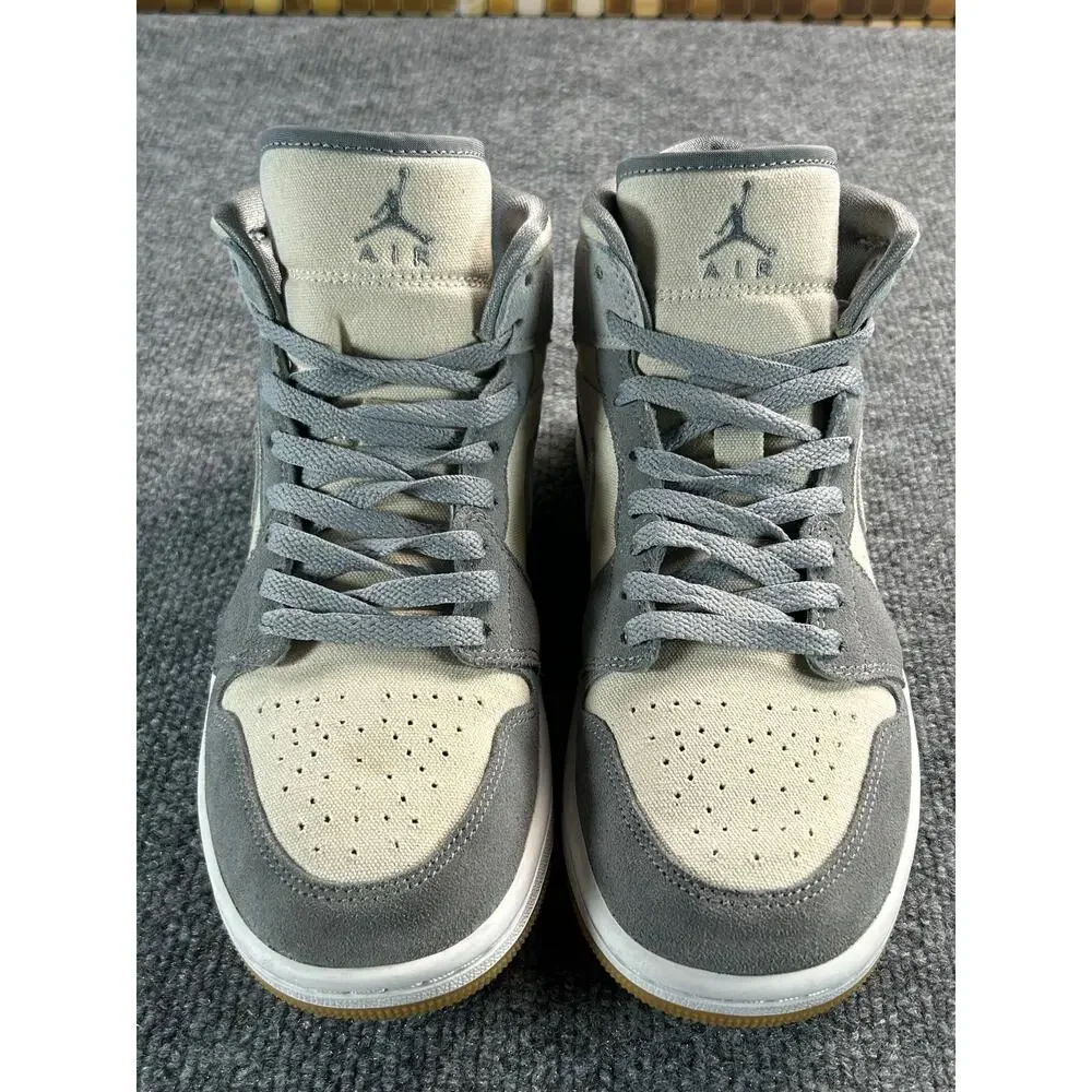 Air Jordan 1 Mid SE Grey Fog Coconut Milk Canvas Suede Men's Size 8